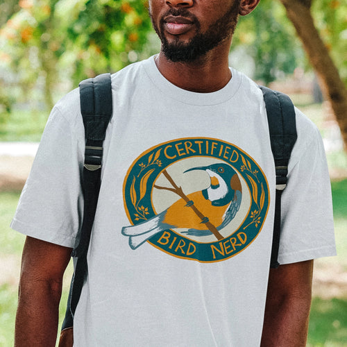 Certified Bird Nerd Tee by Lonely Kids Club. All clothing from our T-shirts to our shorts and hoodies are ethically made, and printed packed and shipped from Sydney.