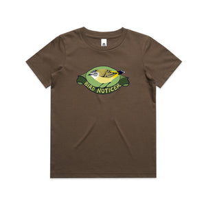 Bird Noticer Kids Tee by Lonely Kids Club. All clothing from our T-shirts to our shorts and hoodies are ethically made, and printed packed and shipped from Sydney.