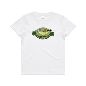 Bird Noticer Kids Tee by Lonely Kids Club. All clothing from our T-shirts to our shorts and hoodies are ethically made, and printed packed and shipped from Sydney.