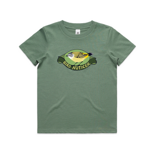 Bird Noticer Kids Tee by Lonely Kids Club. All clothing from our T-shirts to our shorts and hoodies are ethically made, and printed packed and shipped from Sydney.
