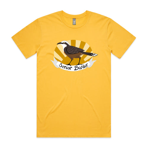 Senior Birder Tee by Lonely Kids Club. All clothing from our T-shirts to our shorts and hoodies are ethically made, and printed packed and shipped from Sydney.