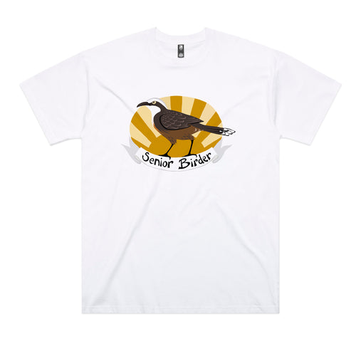 Senior Birder Tee by Lonely Kids Club. All clothing from our T-shirts to our shorts and hoodies are ethically made, and printed packed and shipped from Sydney.