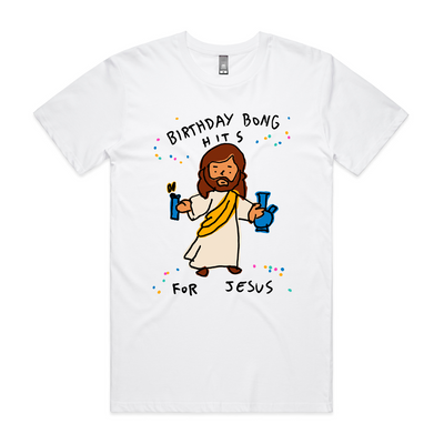 Birthday Bong Hits Tee by Lonely Kids Club. All clothing from our T-shirts to our shorts and hoodies are ethically made, and printed packed and shipped from Sydney.