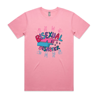 Bisexual Disaster Tee by Lonely Kids Club. All clothing from our T-shirts to our shorts and hoodies are ethically made, and printed packed and shipped from Sydney.