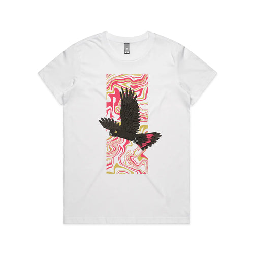 Black Cockatoo Swirl Tee by Lonely Kids Club. All clothing from our T-shirts to our shorts and hoodies are ethically made, and printed packed and shipped from Sydney.