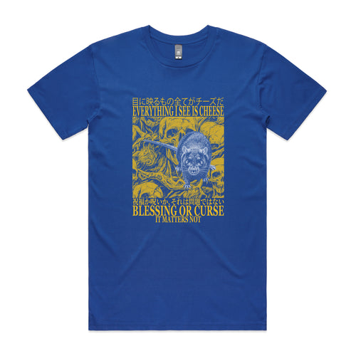 Blessing Or Curse Tee by Lonely Kids Club. All clothing from our T-shirts to our shorts and hoodies are ethically made, and printed packed and shipped from Sydney.