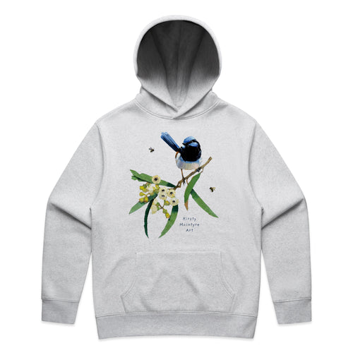 Blue Wren & Blossom Hoodie by Lonely Kids Club. All clothing from our T-shirts to our shorts and hoodies are ethically made, and printed packed and shipped from Sydney.