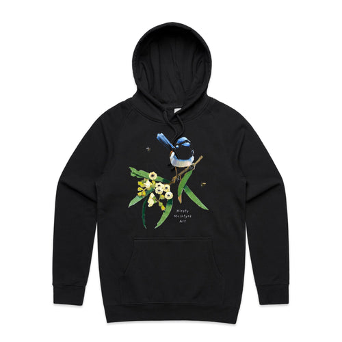 Blue Wren & Blossom Hoodie by Lonely Kids Club. All clothing from our T-shirts to our shorts and hoodies are ethically made, and printed packed and shipped from Sydney.