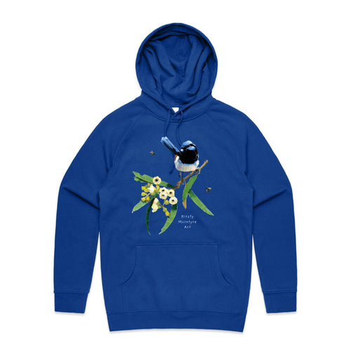 Blue Wren & Blossom Hoodie by Lonely Kids Club. All clothing from our T-shirts to our shorts and hoodies are ethically made, and printed packed and shipped from Sydney.
