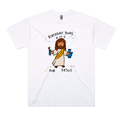 Birthday Bong Hits Tee by Lonely Kids Club. All clothing from our T-shirts to our shorts and hoodies are ethically made, and printed packed and shipped from Sydney.