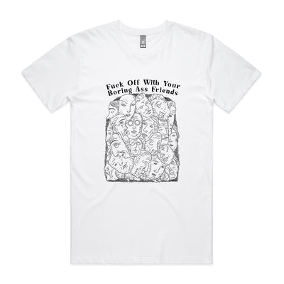 Boring Ass Friends Tee by Lonely Kids Club. All clothing from our T-shirts to our shorts and hoodies are ethically made, and printed packed and shipped from Sydney.