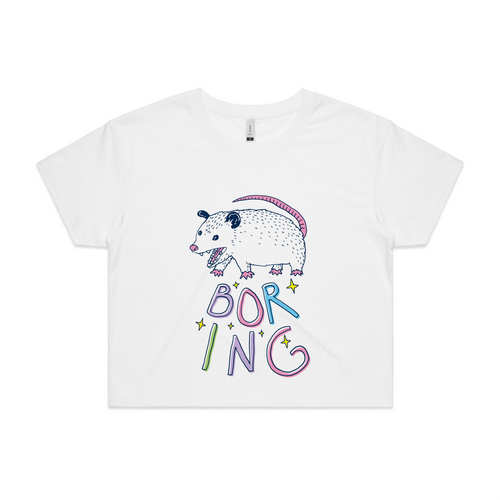 Boring Opossum Tee by Lonely Kids Club. All clothing from our T-shirts to our shorts and hoodies are ethically made, and printed packed and shipped from Sydney.
