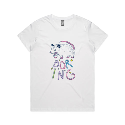 Boring Opossum Tee by Lonely Kids Club. All clothing from our T-shirts to our shorts and hoodies are ethically made, and printed packed and shipped from Sydney.