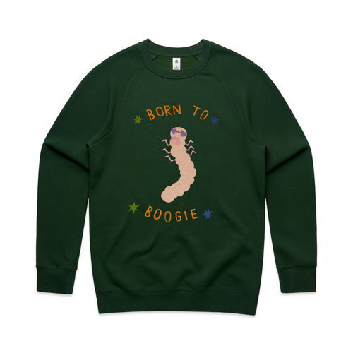 Born To Boogie Jumper by Lonely Kids Club. All clothing from our T-shirts to our shorts and hoodies are ethically made, and printed packed and shipped from Sydney.