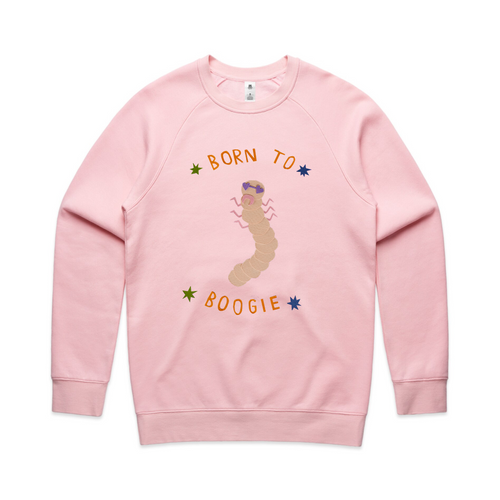 Born To Boogie Jumper by Lonely Kids Club. All clothing from our T-shirts to our shorts and hoodies are ethically made, and printed packed and shipped from Sydney.