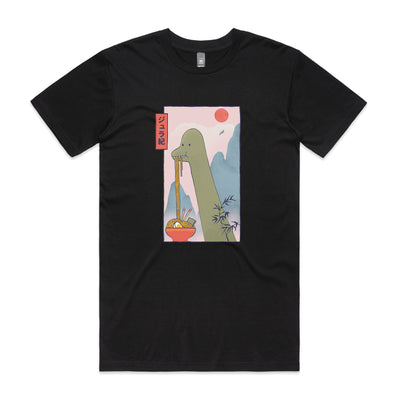 Brachiosaurus Ramen Tee by Lonely Kids Club. All clothing from our T-shirts to our shorts and hoodies are ethically made, and printed packed and shipped from Sydney.
