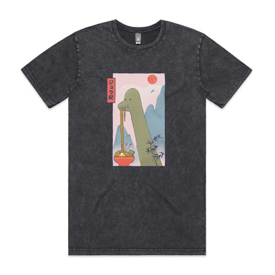 Brachiosaurus Ramen Tee by Lonely Kids Club. All clothing from our T-shirts to our shorts and hoodies are ethically made, and printed packed and shipped from Sydney.