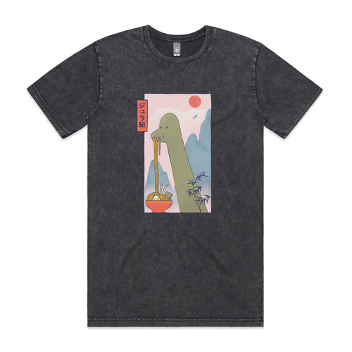 Brachiosaurus Ramen Tee by Lonely Kids Club. All clothing from our T-shirts to our shorts and hoodies are ethically made, and printed packed and shipped from Sydney.