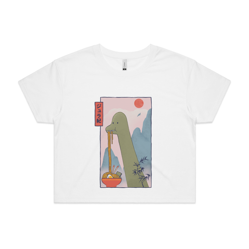 Brachiosaurus Ramen Tee by Lonely Kids Club. All clothing from our T-shirts to our shorts and hoodies are ethically made, and printed packed and shipped from Sydney.