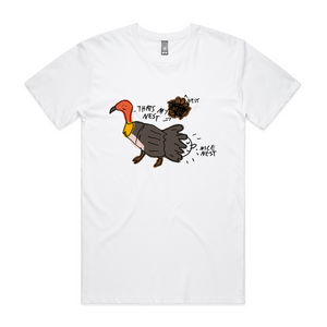 Brush Turkey Nest Tee by Lonely Kids Club. All clothing from our T-shirts to our shorts and hoodies are ethically made, and printed packed and shipped from Sydney.