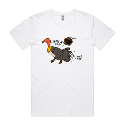 Brush Turkey Nest Tee by Lonely Kids Club. All clothing from our T-shirts to our shorts and hoodies are ethically made, and printed packed and shipped from Sydney.