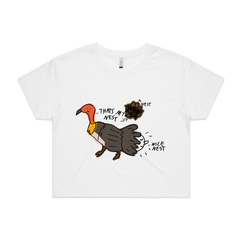 Brush Turkey Nest Tee by Lonely Kids Club. All clothing from our T-shirts to our shorts and hoodies are ethically made, and printed packed and shipped from Sydney.
