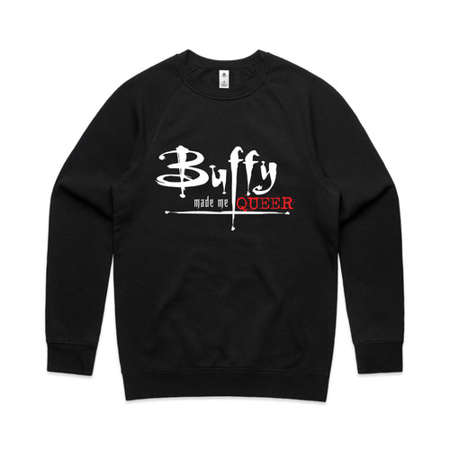 Buffy Made Me Queer Jumper by Lonely Kids Club. All clothing from our T-shirts to our shorts and hoodies are ethically made, and printed packed and shipped from Sydney.
