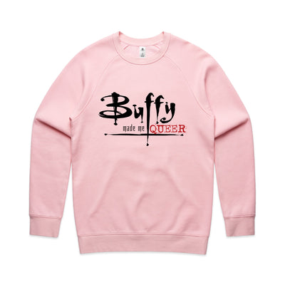 Buffy Made Me Queer Jumper by Lonely Kids Club. All clothing from our T-shirts to our shorts and hoodies are ethically made, and printed packed and shipped from Sydney.