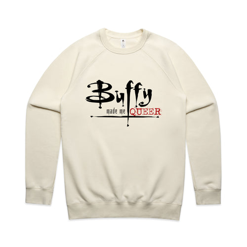 Buffy Made Me Queer Jumper by Lonely Kids Club. All clothing from our T-shirts to our shorts and hoodies are ethically made, and printed packed and shipped from Sydney.