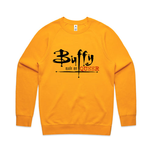 Buffy Made Me Queer Jumper by Lonely Kids Club. All clothing from our T-shirts to our shorts and hoodies are ethically made, and printed packed and shipped from Sydney.