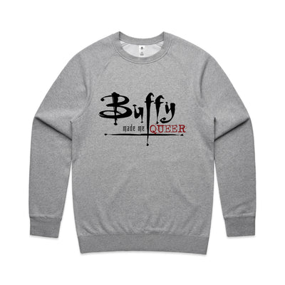 Buffy Made Me Queer Jumper by Lonely Kids Club. All clothing from our T-shirts to our shorts and hoodies are ethically made, and printed packed and shipped from Sydney.