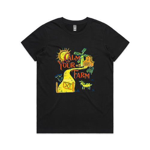 Calm Your Farm Tee by Lonely Kids Club. All clothing from our T-shirts to our shorts and hoodies are ethically made, and printed packed and shipped from Sydney.