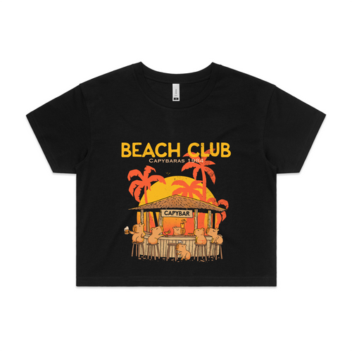 Capybara Beach House Tee by Lonely Kids Club. All clothing from our T-shirts to our shorts and hoodies are ethically made, and printed packed and shipped from Sydney.