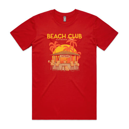 Capybara Beach House Tee by Lonely Kids Club. All clothing from our T-shirts to our shorts and hoodies are ethically made, and printed packed and shipped from Sydney.