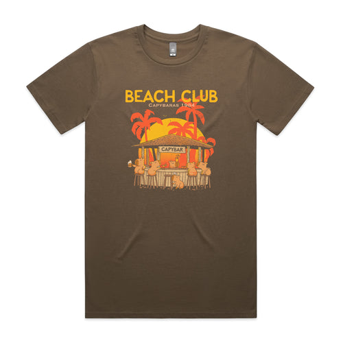 Capybara Beach House Tee by Lonely Kids Club. All clothing from our T-shirts to our shorts and hoodies are ethically made, and printed packed and shipped from Sydney.
