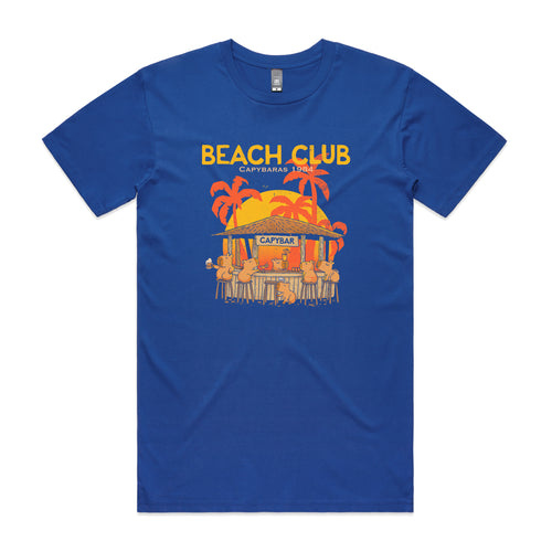 Capybara Beach House Tee by Lonely Kids Club. All clothing from our T-shirts to our shorts and hoodies are ethically made, and printed packed and shipped from Sydney.