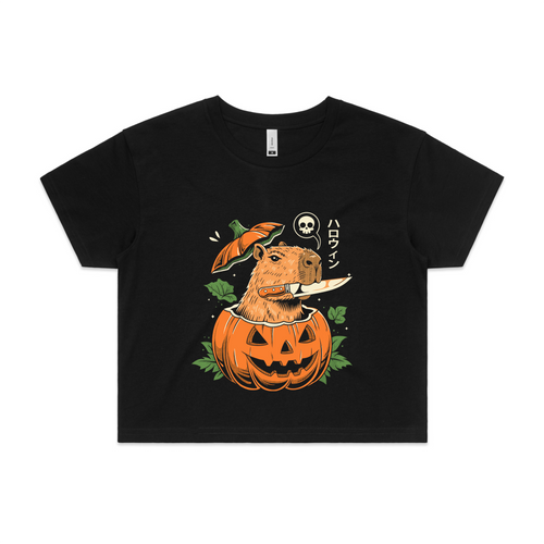 Capybara Pumpkin Tee by Lonely Kids Club. All clothing from our T-shirts to our shorts and hoodies are ethically made, and printed packed and shipped from Sydney.