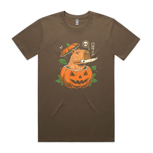 Capybara Pumpkin Tee by Lonely Kids Club. All clothing from our T-shirts to our shorts and hoodies are ethically made, and printed packed and shipped from Sydney.