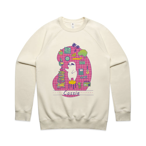 Cassie Hobbies Jumper by Lonely Kids Club. All clothing from our T-shirts to our shorts and hoodies are ethically made, and printed packed and shipped from Sydney.