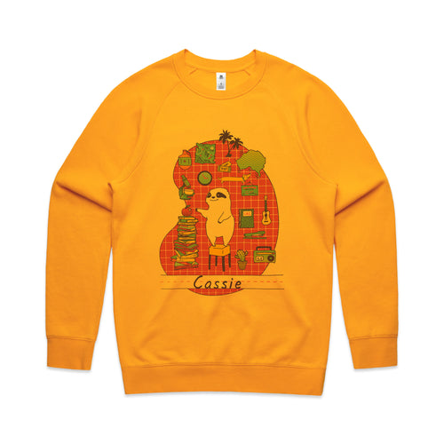 Cassie Hobbies Jumper by Lonely Kids Club. All clothing from our T-shirts to our shorts and hoodies are ethically made, and printed packed and shipped from Sydney.