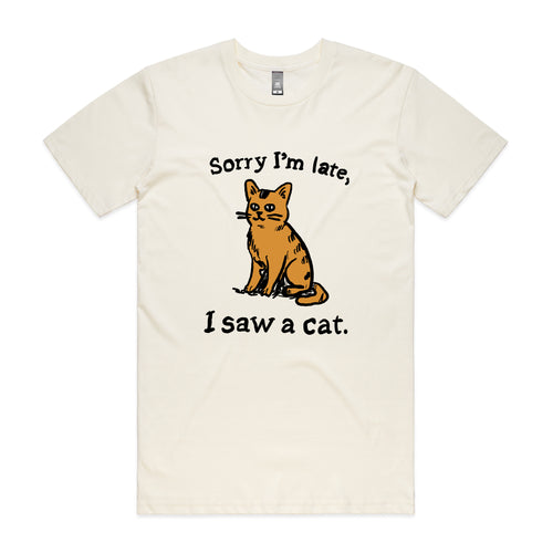 I Saw A Cat Tee by Lonely Kids Club. All clothing from our T-shirts to our shorts and hoodies are ethically made, and printed packed and shipped from Sydney.
