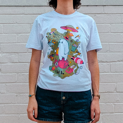 Cecil Hobbies Tee by Lonely Kids Club. All clothing from our T-shirts to our shorts and hoodies are ethically made, and printed packed and shipped from Sydney.