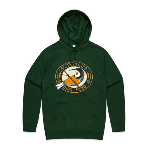 Certified Bird Nerd Hoodie by Lonely Kids Club. All clothing from our T-shirts to our shorts and hoodies are ethically made, and printed packed and shipped from Sydney.