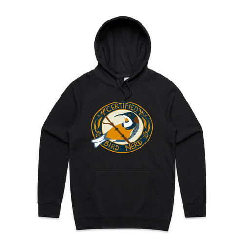Certified Bird Nerd Hoodie by Lonely Kids Club. All clothing from our T-shirts to our shorts and hoodies are ethically made, and printed packed and shipped from Sydney.