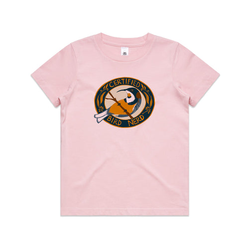 Certified Bird Nerd Kids Tee by Lonely Kids Club. All clothing from our T-shirts to our shorts and hoodies are ethically made, and printed packed and shipped from Sydney.