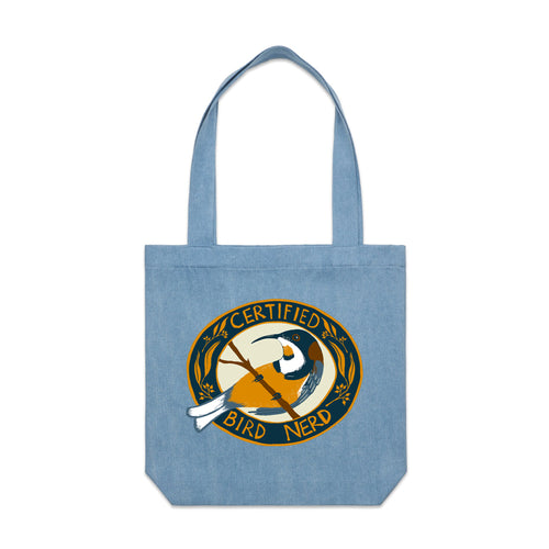 Certified Bird Nerd Tote by Lonely Kids Club. All clothing from our T-shirts to our shorts and hoodies are ethically made, and printed packed and shipped from Sydney.