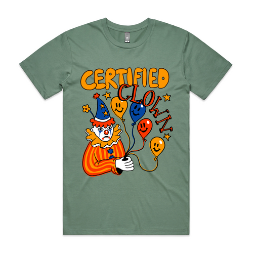 Certified Clown Tee by Lonely Kids Club. All clothing from our T-shirts to our shorts and hoodies are ethically made, and printed packed and shipped from Sydney.