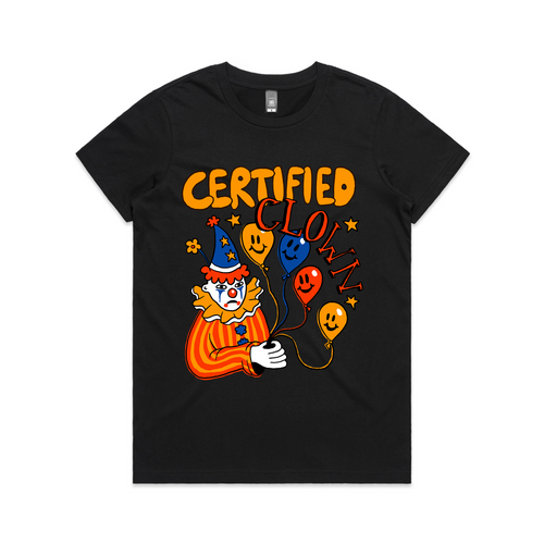 Certified Clown Tee by Lonely Kids Club. All clothing from our T-shirts to our shorts and hoodies are ethically made, and printed packed and shipped from Sydney.