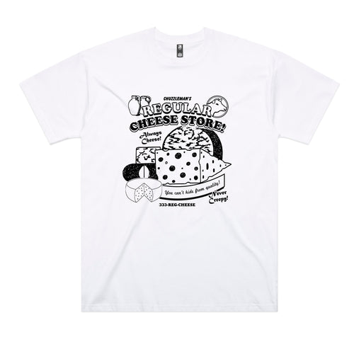 Regular Cheese Tee by Lonely Kids Club. All clothing from our T-shirts to our shorts and hoodies are ethically made, and printed packed and shipped from Sydney.