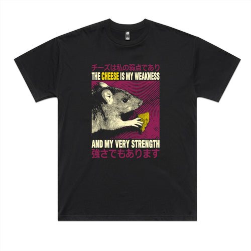 Cheese Is My Weakness Tee by Lonely Kids Club. All clothing from our T-shirts to our shorts and hoodies are ethically made, and printed packed and shipped from Sydney.